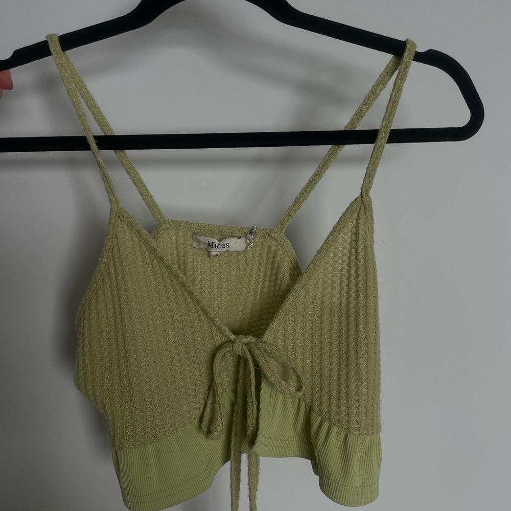 Green Knit Tie-Front Crop Top